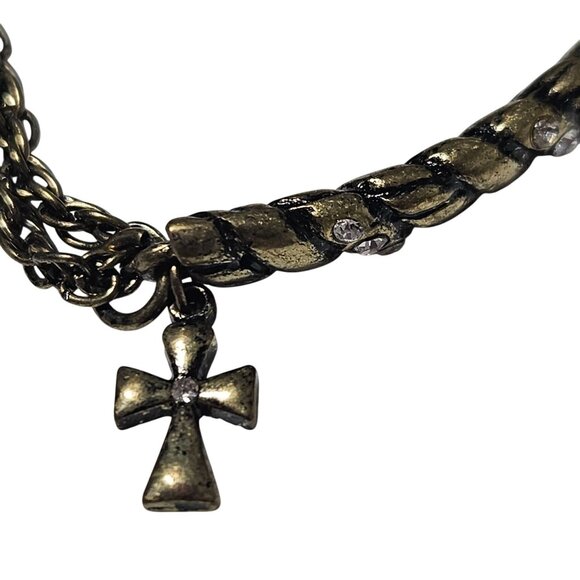 Vintage Ankh Cross Charm Bracelet Rhinestones Religious Egyptian Fashion Jewelry - Picture 2 of 4